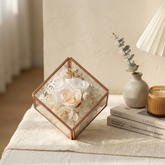 手工黃銅幾何永生花盒 ⟡ 莫蘭迪玫瑰玻璃屋・室內設計與商務質感禮品