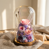 晨曦紫境 ⟡ 永生玫瑰玻璃花盅 LED 燈飾 (27cm 職人手作)