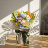 【晨曦詩篇】莫蘭迪療癒系永生花束:奶油黃與薰衣草紫的溫柔相遇