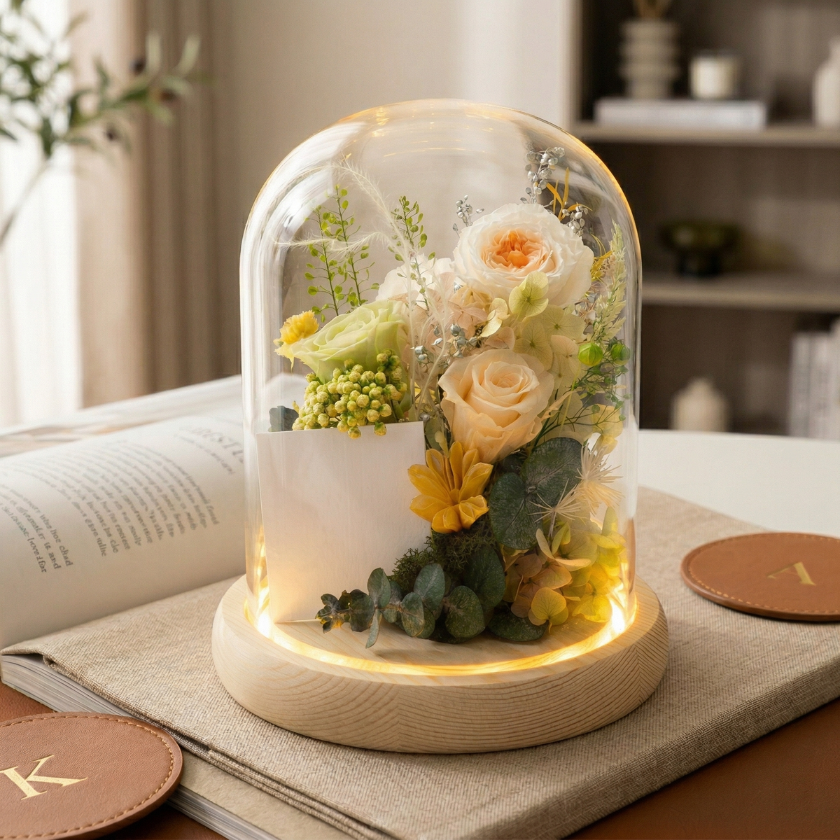 🌿 永恆光蘊 ⟡ 職人手作永生花 LED 燈罩 (可免費入客製小卡 / 附精品禮盒)