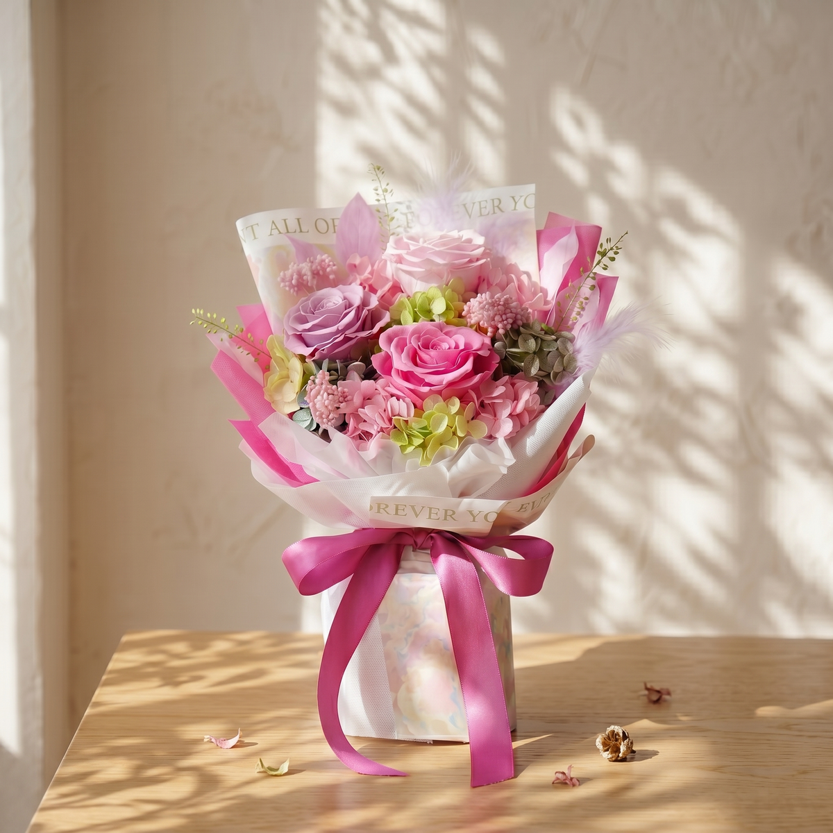 晨曦粉紫永生花束｜法式藝廊感開幕喬遷送禮 (30cm)